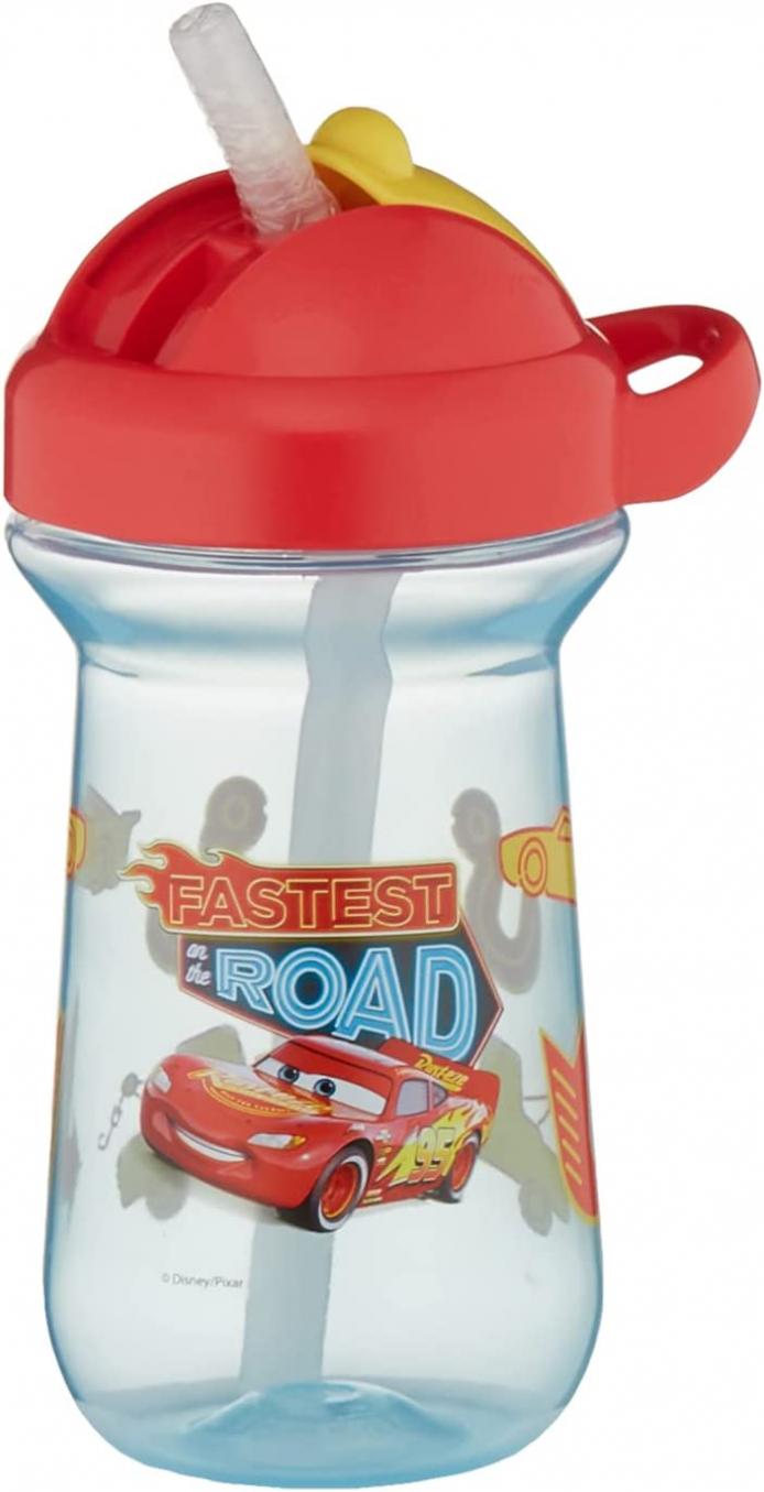 The First Years Disney/Pixar Cars Toddler Straw Cup - Spill Proof Flip Top Toddler Sippy Cups - 18 Months and Up - 10 Oz