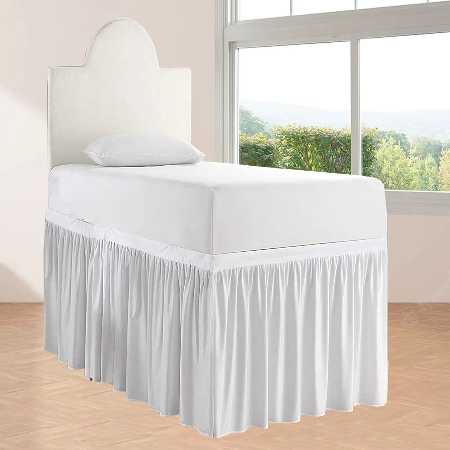 Dorm Room Bed Skirt - Ruffled Dorm Sized College Dorm Bed Skirt - Long Bed Skirt Dorm - Extra Long Dorm Room Bedskirts 30-Inch Tailored Drop - 100% Microfiber Bed Skirts (White, Twin-XL/30 Drop)