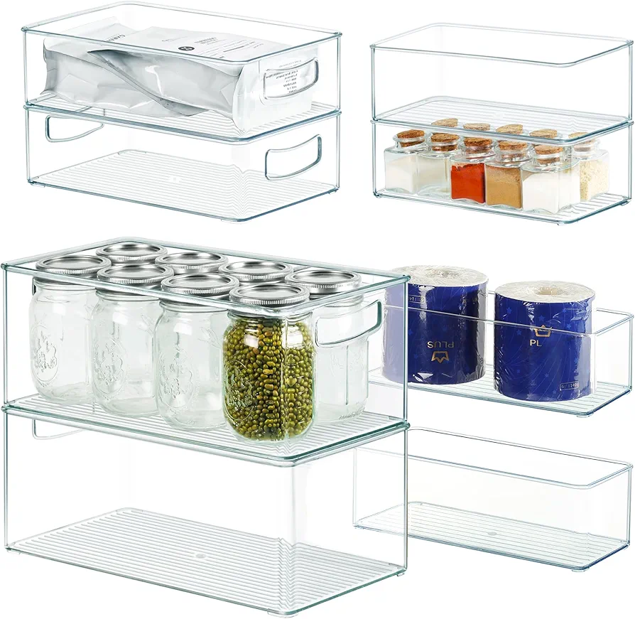 8 PACK Clear Storage Bins for Pantry Organizing Stackable Straight Sided Organizer Bins for Kitchen, Cabinet, Laundry Room, Under Sink