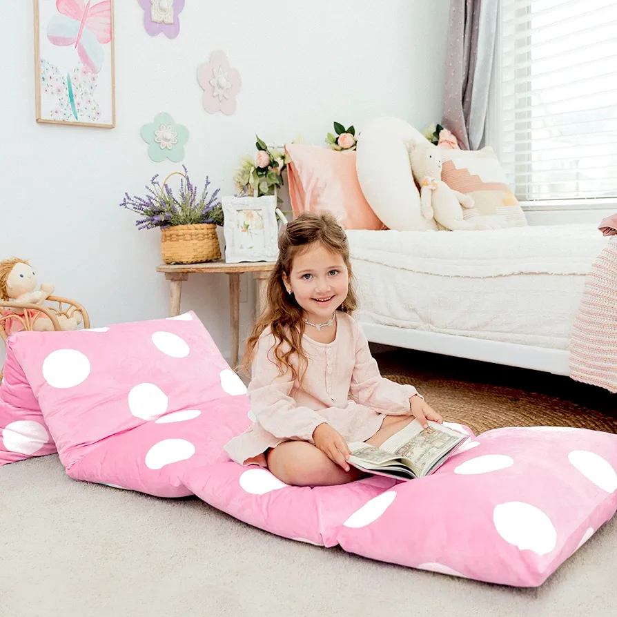 Butterfly Craze Floor Pillow Case, Mattress Bed Lounger Cover, Polka Pink, King Size - Cozy Seating Solution for Kids & Adults, Recliner Cushion, Perfect for Reading, TV Time (Pillow Not Included)