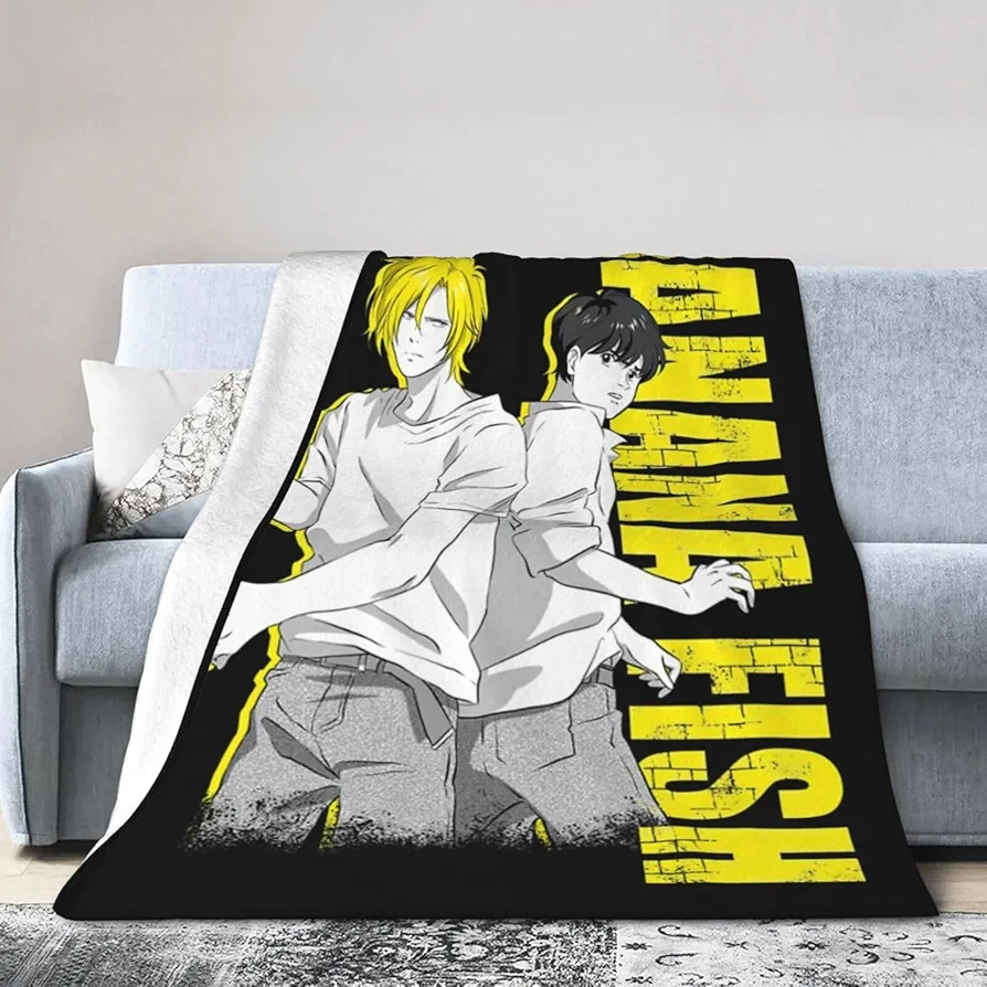 Banana Anime Fish Throw Blanket Cozy Ultra-Soft Micro Fleece Lightweight Blanket for Sofa Bedroom Air-Conditioned Rooms 60"X50"