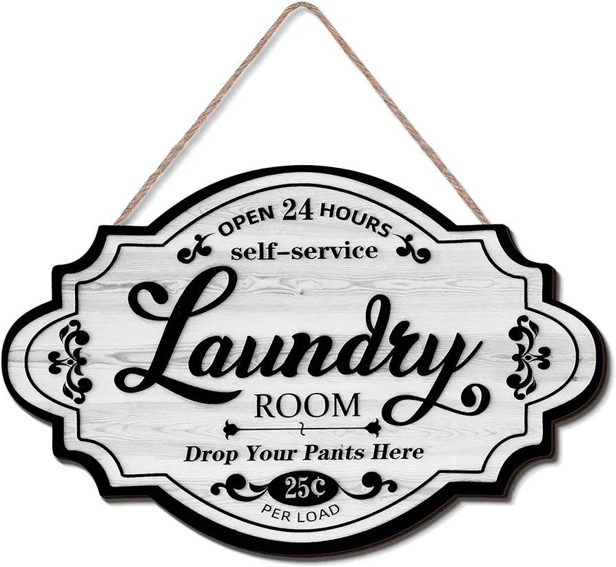 Jetec Vintage Laundry Room Decorative Wall Sign Laundry Room Decor Home Family Decorative Sign Inspirational Motto for Laundry Room, Bathroom, and Home, 12 x 8 x 0.2 Inch (White)