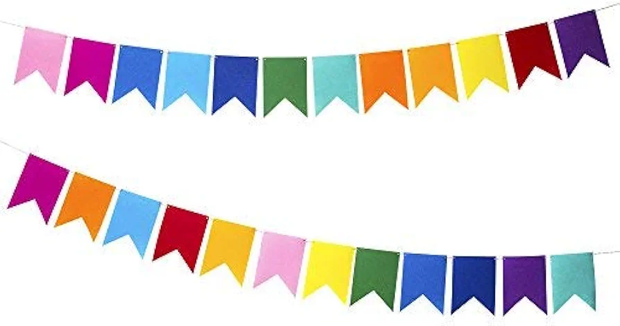 Rainbow Felt Fabric Bunting, 24 Pcs/ 16.4 Feet(2 Pack), Decoration Banners for Birthday Party, Baby Shower, Window Decorations and Children's Living Room Decorations