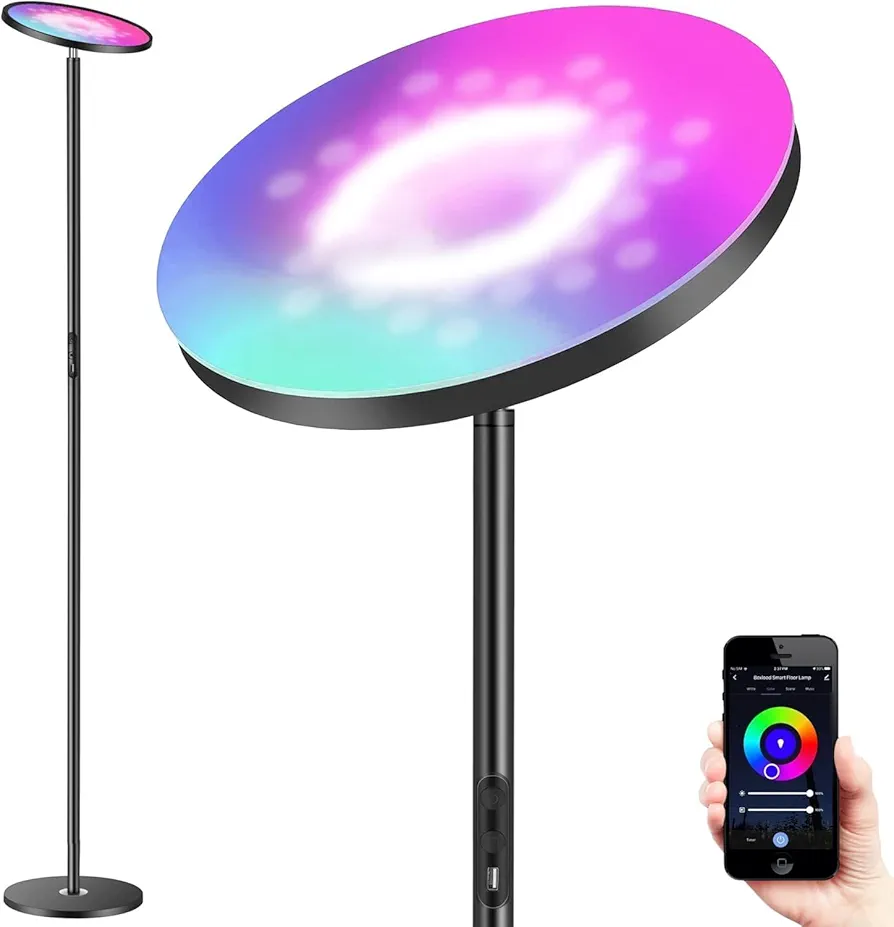 Upgraded 30W Smart Floor Lamp Work with Alexa, 2 in 1 Color Changing RGB and White Light LED Lamp, Double Side Lighting Dimmable Modern Tall Stand Lamp for Living Room Bedroom Office