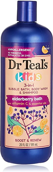 Dr Teal's Kids 3 in 1 Elderberry Bubble Bath, Body Wash & Shampoo with Vitamin C & Essential Oils 20 fl oz