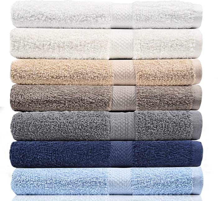 CrystalTowels 7-Pack Bath Towels - Extra-Absorbent - 100% Cotton - 27" x 52" (Neutrals)