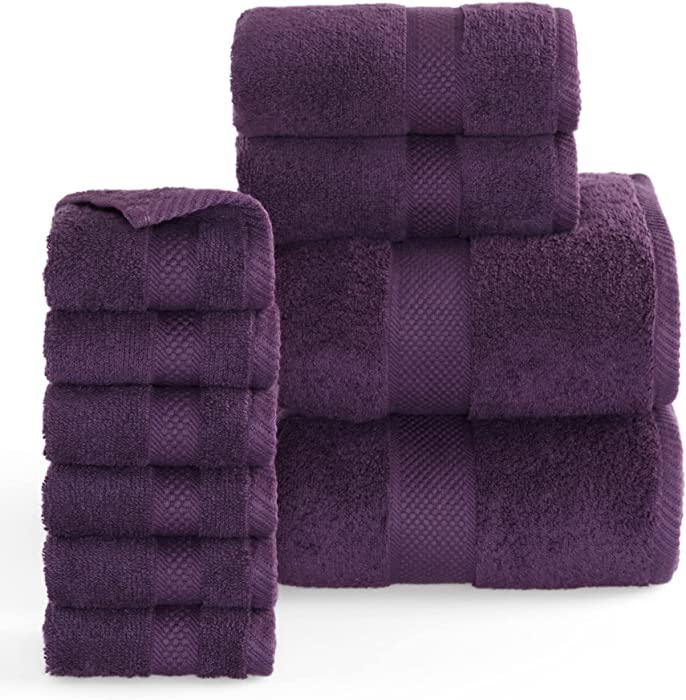 Bedsure Purple Bath Towels Set for Bathroom - 2 Bath Towels, 2 Hand Towels, 6 Wash Cloths, Cotton Hotel Quality Absorbent 10 Pack Bath Linen Towel Sets