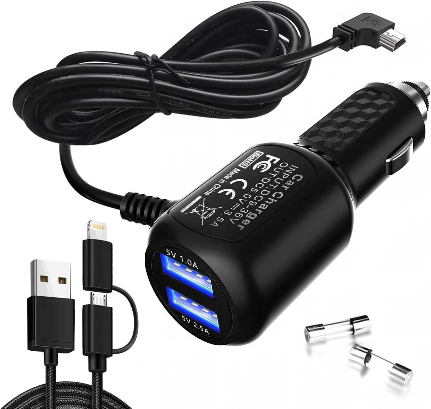 Car Charger for Garmin Nuvi,Garmin car Charger,Garmin nuvi car Charger,Garmin GPS Charger Cable,Mini USB Power Cord Cable Dual Port USB Vehicle Power Charging Cable Cord for Garmin Nuvi C255 Dashcam