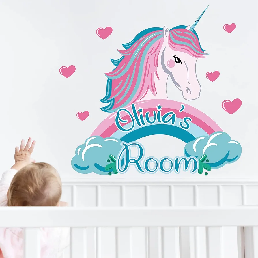 Unicorn Wall Decals - Personalized Unicorn Bedroom Decor for Girls - Kids Unicorn Bedroom Decor - Custom Unicorn Wall Decal - Unicorn Decorations for Rooms