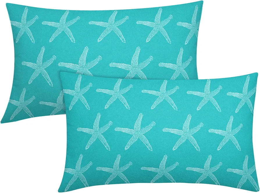 aportt Teal Starfish Lumbar Pillow Covers 12X20 Inch Coastal Beach Nautical Couch Pillow Cases Summer Aqua Turquoise Ocean Throw Pillows Set of 2 Home Decor for Living Room Bedroom Cushion Outdoor