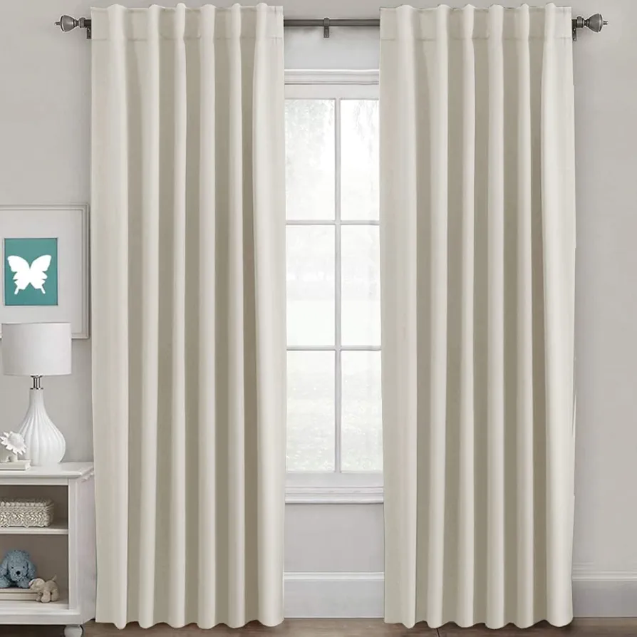 H.VERSAILTEX Light Reducing Curtains Thermal Insulated Window Treatment Panels Room Darkening Privacy Assured Drapes for Living Room Back Tab/Rod Pocket Bedroom Drapes 2 Panels, Ivory - 52 x 96 Inch