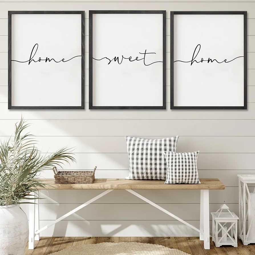 Heiple Set of 3 Framed Farmhouse Home Sweet Home Sign 11’’x14’’ Above Bed Wall Decor for Bedroom Decor and Living Room Wall Art Wood Signs (Black, 11''x14)