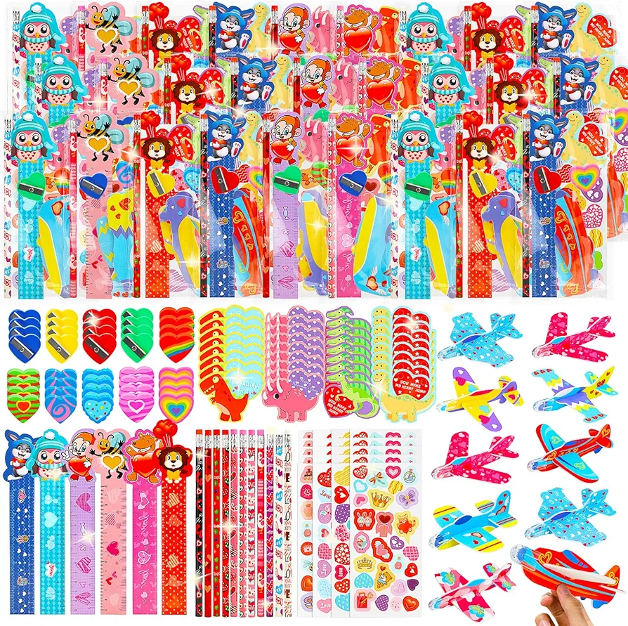 TOY Life 224 Pcs Valentines Day Goodie Bags for Kids Valentines Day Gifts for Kids Classroom Exchange 28 pack Valentines Day Gifts for Students from Teacher Valentine Pencils Treats Party Favor Kids