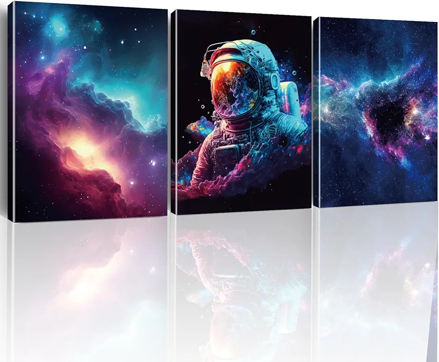 Yuzi-n Space Decor Astronaut Wall Decor, Space Boys Room Wall Art Galaxy Space Decorations for Boys Bedroom Playroom Teen Boys Room Decor (3 Pieces 12”X15”) (Astronaut 1)