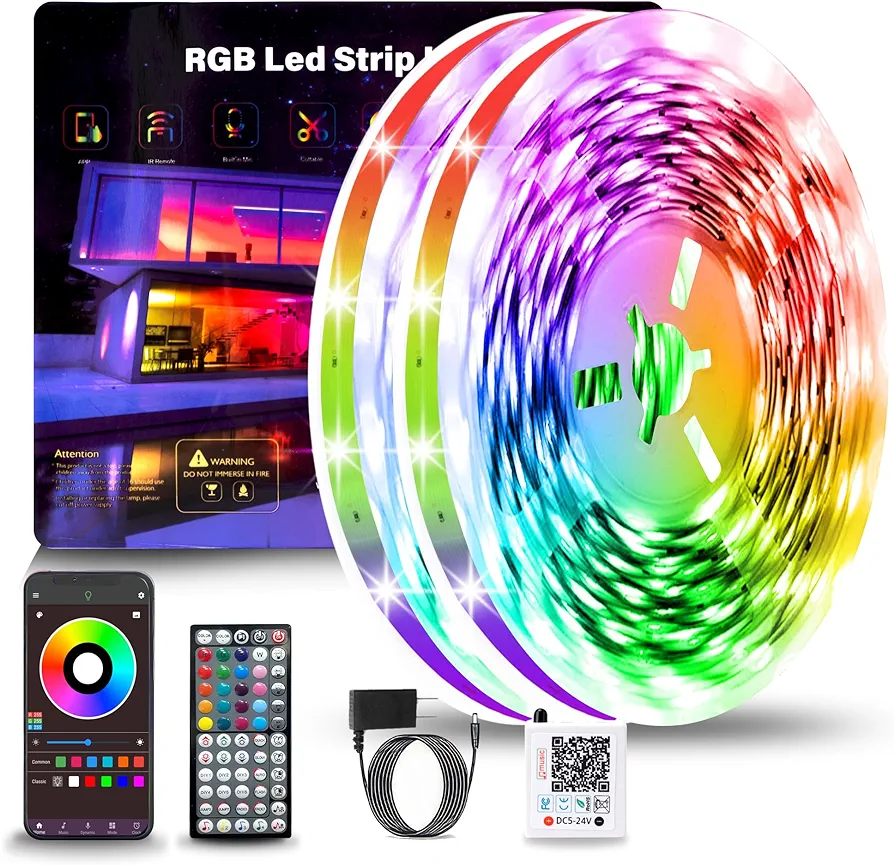 Led Lights for Bedroom 132FT(2 Rolls of 65.6ft), Music Sync Led Strip Lights with 60 Keys Remote and App Control, Color Changing RGB Led Lights for Room Kitchen Party Home Christmas Decoration