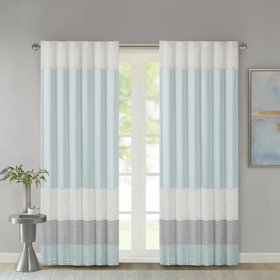 Madison Park Amherst Single Panel Faux Silk Rod Pocket Curtain with Privacy Lining for Living Room, Window Drape for Bedroom and Dorm, 50x84, Aqua