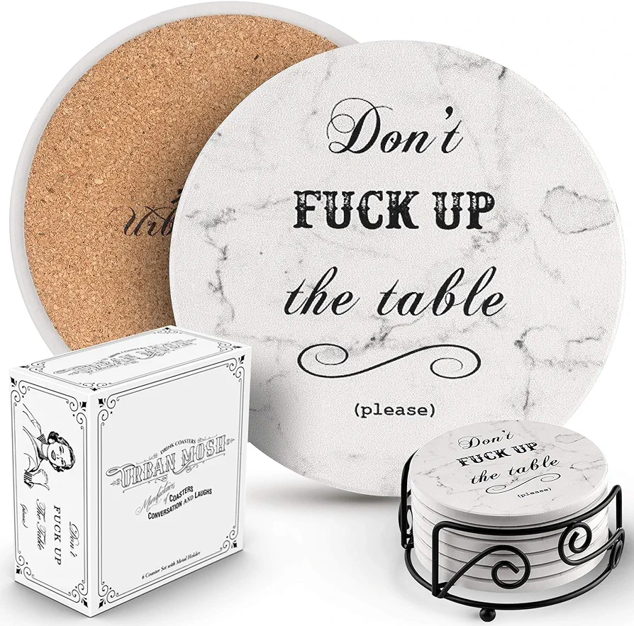 Funny Drink Coasters - House Warming Gifts New Home Couple, Decorations for Living Room Coffee Table Decor