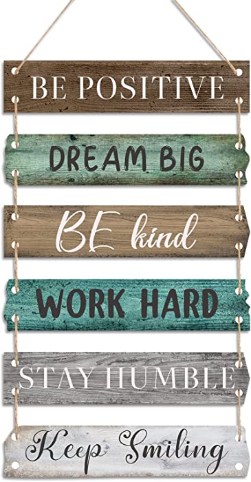 6 Pieces Rustic Wall Hanging Plaque Sign Inspirational Wall Art Farmhouse Wooden Wall Signs Positive Wall Plaque with Quotes Motivational Quote Decor Hanging Sign for Office Bedroom Living Room Decor