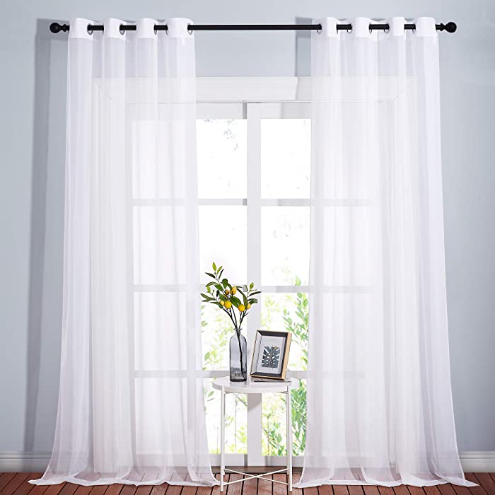 NICETOWN Sheer Window Curtain Panels - Solid White Lightweight & Airy Gauzy Panels/Drapes with Grommet Top (2-Pack, 54 Wide x 96 inch Long, White)