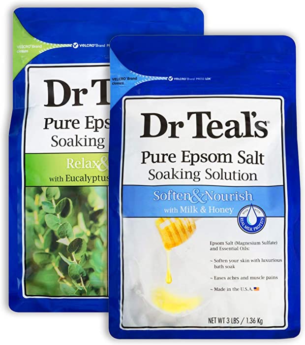 Dr Teal's Epsom Salt Bath Combo Pack (6 lbs Total), Relax & Relief with Eucalyptus & Spearmint, and Soften & Nourish with Milk & Honey