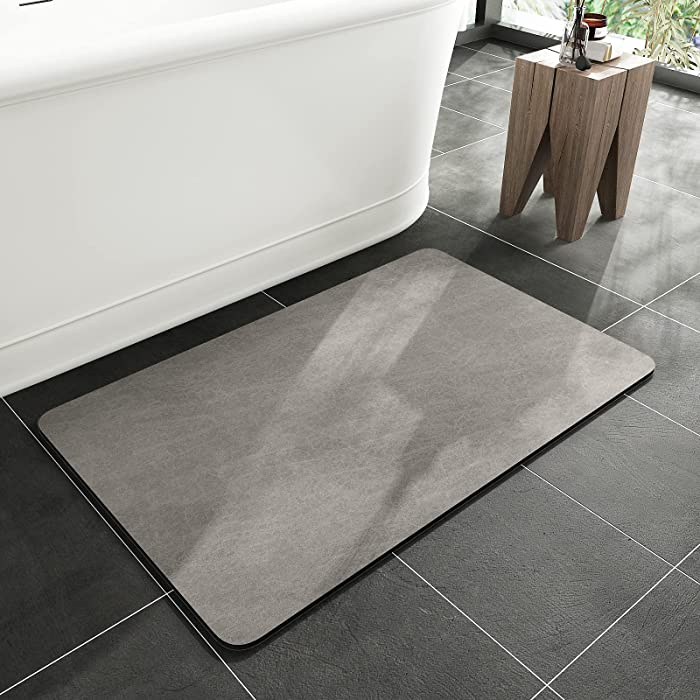 MontVoo-Bath Mat Rug-Rubber Non Slip Quick Dry Super Absorbent Thin Bathroom Rugs Fit Under Door-Washable Bathroom Floor Mats-Shower Rug for in Front of Bathtub,Shower Room,Sink (20x32, Gray)