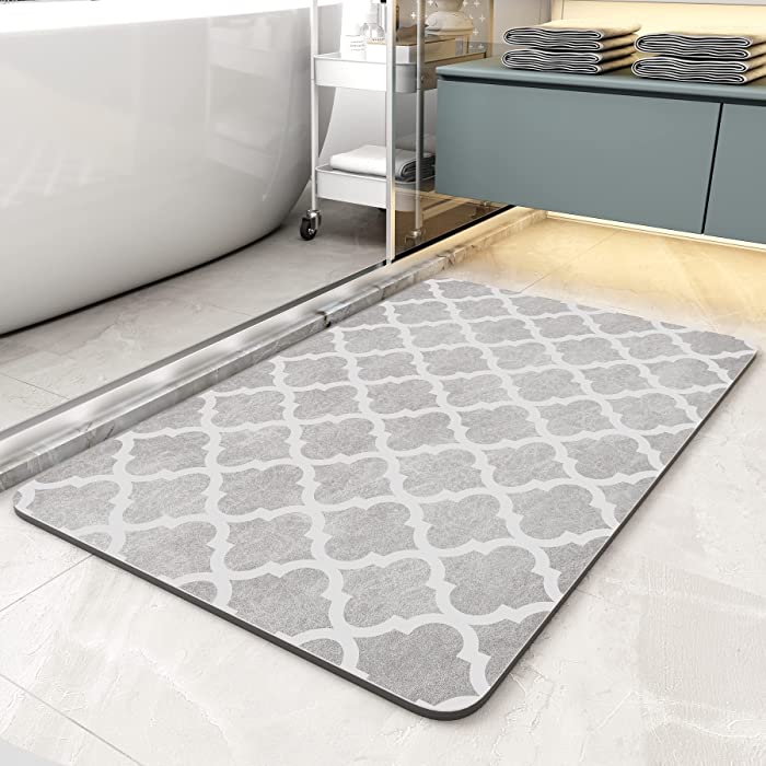 PADOOR Bath Mat with Non Slip Rubber Backing Quick Dry Bath Mats for Bathroom Super Absorbent Bathroom Rugs Dirt Resistant Thin Bath Rugs for Bathroom 17"x28"