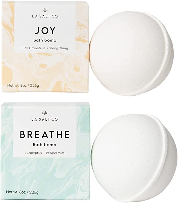 LA SALT CO Aromatherapy Bath Bomb Set, Joy and Breathe - 8 OZ Each, Healing, Mineral-Rich, All-Natural - for Bath and Shower