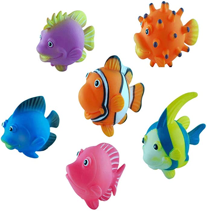 Rubber Squirting Fish - Cute Floating Cartoon Soft - Baby Bath Play Water Marine Animals Toys (Pack of 6)