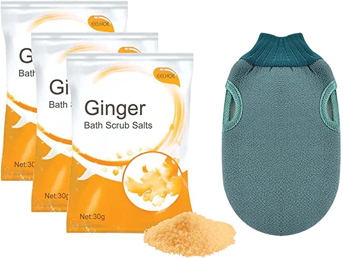 Lymphatic Detox Ginger Bath Scrub Salts,Ginger Bath Hydrochloric,Lymphatic Drainage Ginger Bath Salts,Bath Detox Scrub for Foot Soak Relaxation (Yellow 3PC)