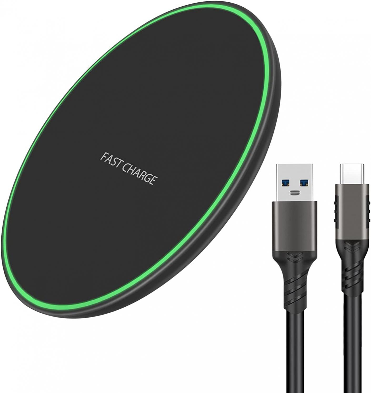 Wireless Charger for Samsung Galaxy S22/S22+/S21/S21+/S20/S20+/S10/S10+/S9/S8/S7/S6/Note 20/Note 10, 15W Qi Fast Wireless Charging Pad with 6.6ft 3.2 USB C Cable, Black. (No AC Adapter)