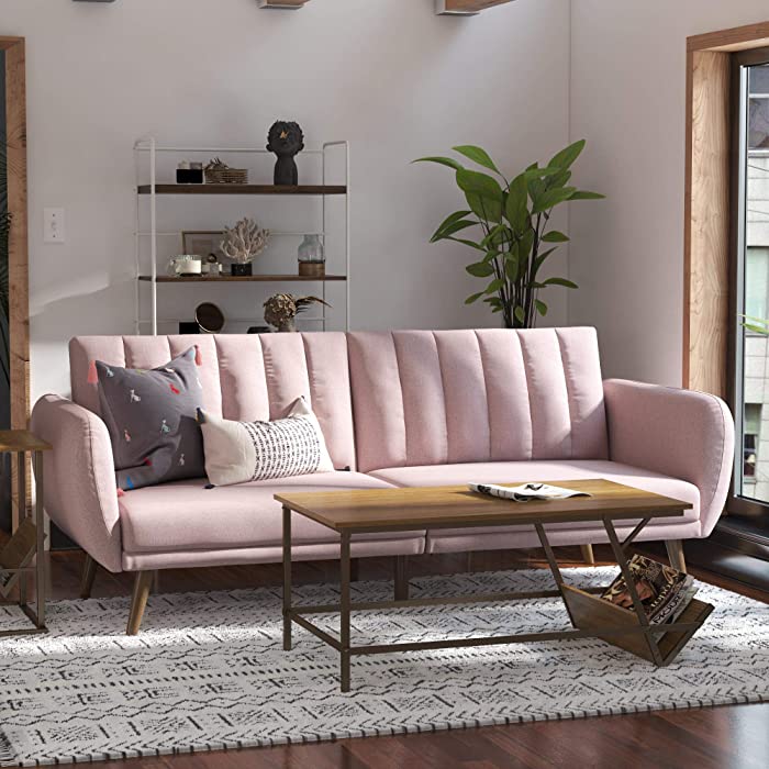 Novogratz Brittany Sofa Futon - Premium Upholstery and Wooden Legs - Pink