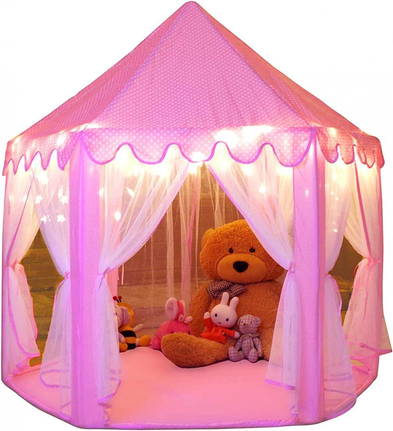 Monobeach Princess Tent Girls Large Playhouse Kids Castle Play Tent with Star Lights Toy for Children Indoor and Outdoor Games, 55'' x 53'' (DxH)