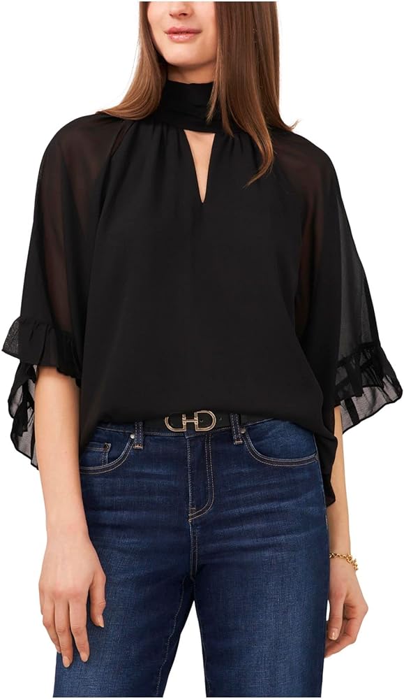 Vince Camuto Women's Cutout Flutter-Sleeve Top (S, Black)