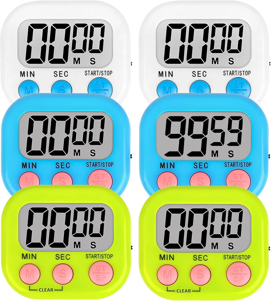 ZILLEN 6 Pack Kitchen Timers for Cooking Digital Classroom Timers for Teachers Kids White Blue Green