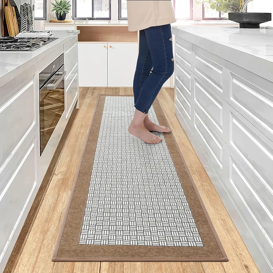 Carvapet Kitchen Runner Absorbent Rugs Non-Slip Backing Mat Throw for Kitchen, Laundry Rooms, Bathroom Doorways, Hallways, Foyersdoormat Runner(Coffee,19.7x70.9)