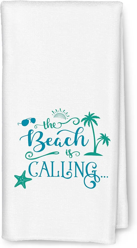 Coastal Beach Kitchen Towels - Beachy Room Decor, Summer Beach Hand Towels for Bathroom, Nautical Dish Towels for Kitchen, Coastal Beach Kitchen Bathroom Decor, Beach is Calling 16x24