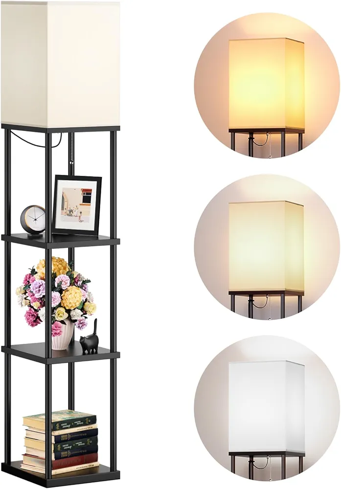 addlon Floor Lamp with Shelves, 4-Tier Modern Shelf Floor Lamp with 3CCT LED Bulb, Display Lamp for Living Room, Bedroom and Office - Black