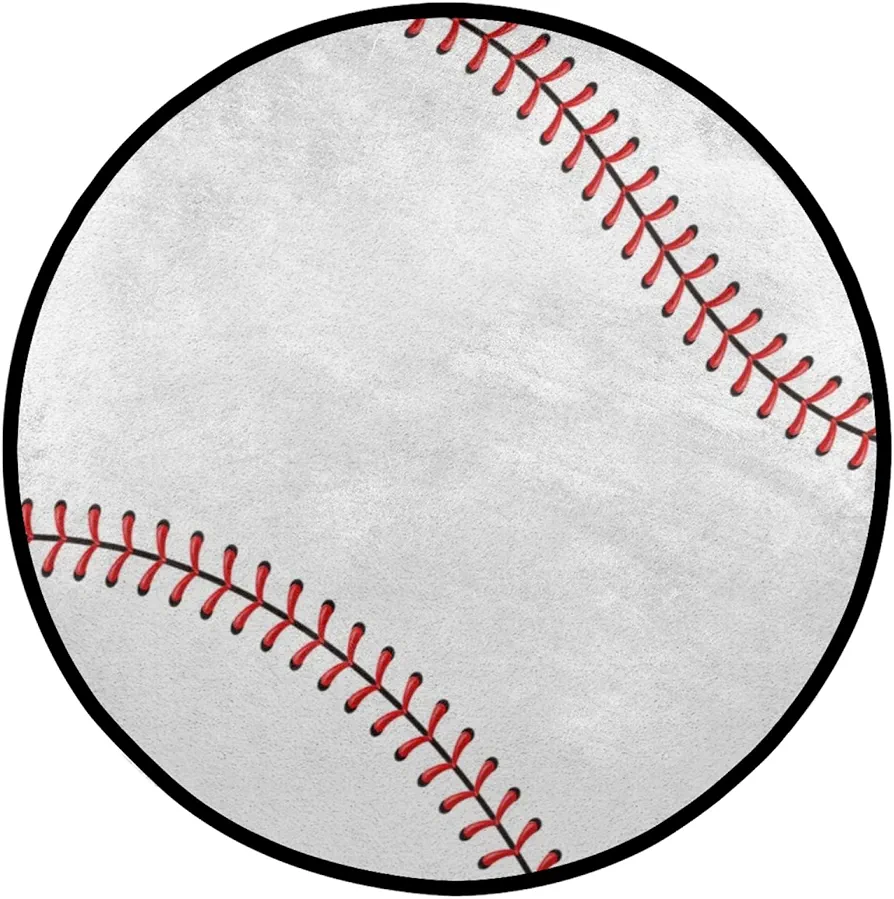 Pardick Baseball Rug Round 3ft Circle American Sport Area Rug for Men Living Room,Kids Boys Bedroom Playroom Home Decor Sports Baseball Pattern Nursery Rug White (36.2 inch)