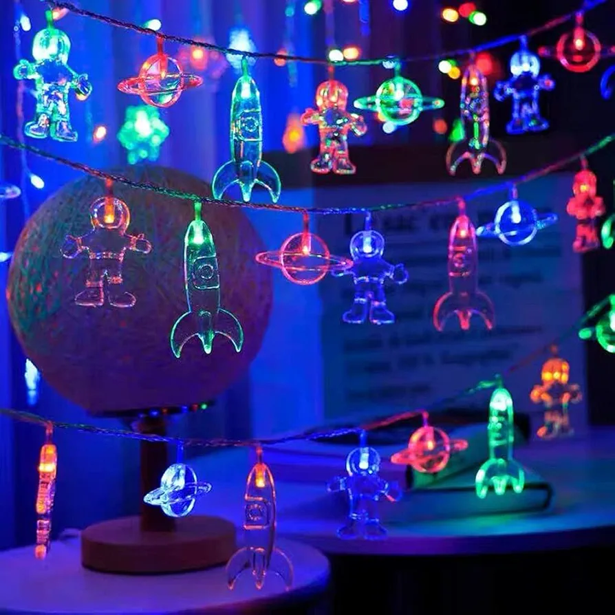 16.4FT 30 LED Children's Room LED String Light Astronaut Spaceship Rocket Pendants Outer Space Theme Holiday Lights for Nursery Kids Room Decor Birthday Party or Garden Patio Christmas Decor