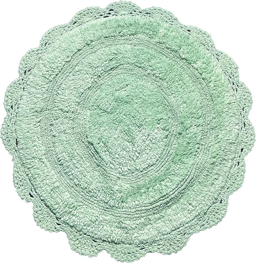 Chardin home Light Green Crochet Bathrug,100% Cotton Round bathmat with artisanally Handcrafted Crochet Border, 24 Inch Diameter, Perfect for Half Baths, Powder Rooms, bathrooms