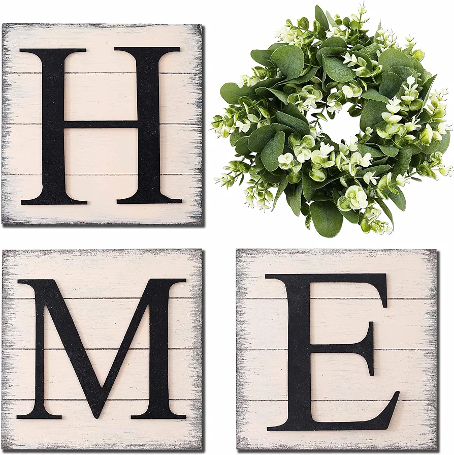 Farmhouse Wall Decor Room Decor Wood Home Sign with Artificial Eucalyptus for O, Rustic Hanging Wooden Sign with Letters Decorative Home Decor Clearance Living Room Decor