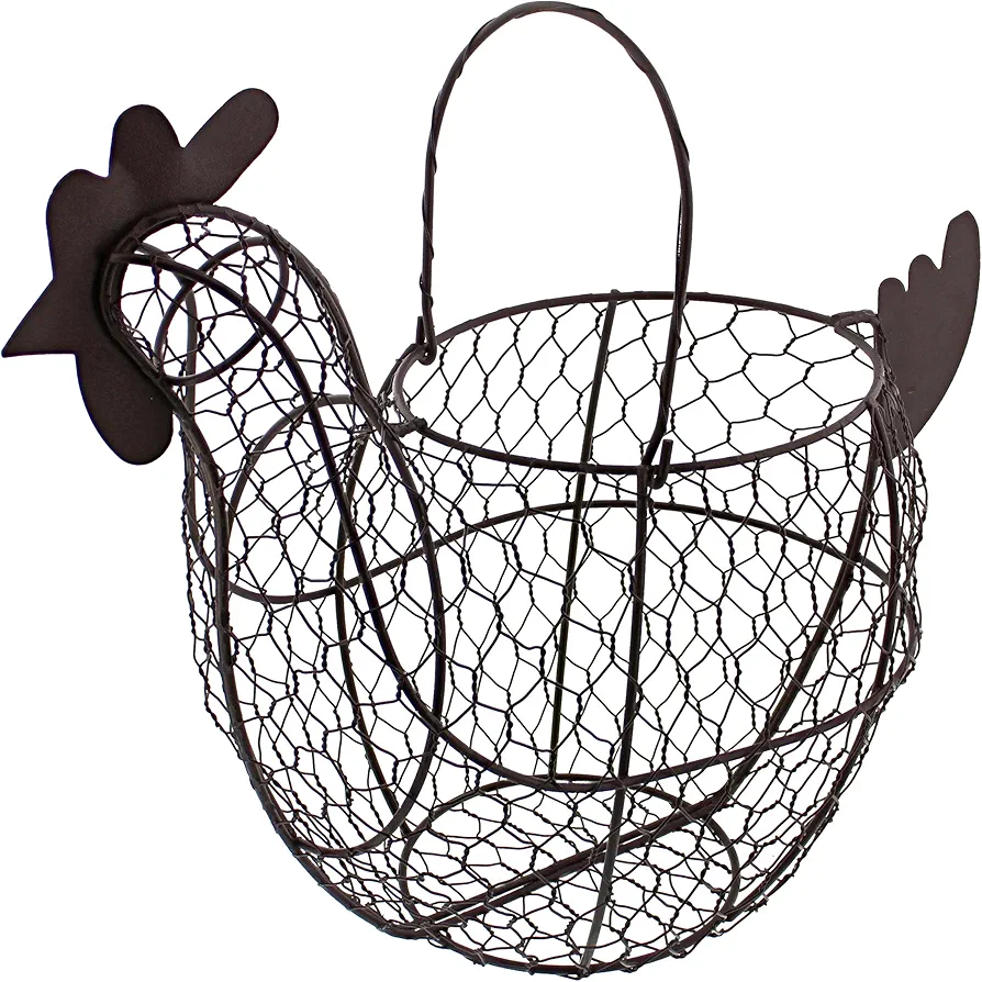 Rural365 Chicken Egg Holder - Brown Decorative Wire Basket with Handle Decor Wire Egg Basket for Kitchen or Living Room