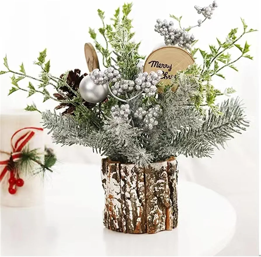 DOUKI Small Christmas Tree, Artificial Christmas Tree with Christmas Ornaments Pinecone Berries, Tabletop Christmas Tree for Christmas Decoration Family Room Party,Silver