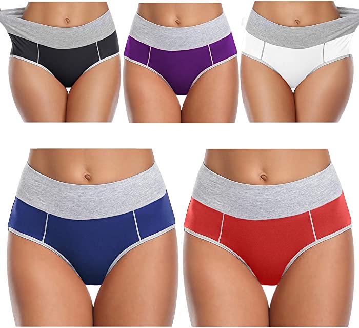 wirarpa Women's Cotton Underwear High Waist Stretch Briefs Soft Underpants Breathable Ladies Panties 5 Pack