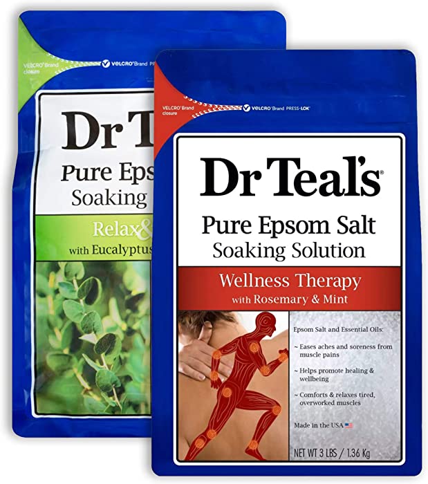 Dr Teal's Epsom Salt Bath Combo Pack (6 lbs Total), Relax & Relief with Eucalyptus & Spearmint, and Wellness Therapy with Rosemary and Mint