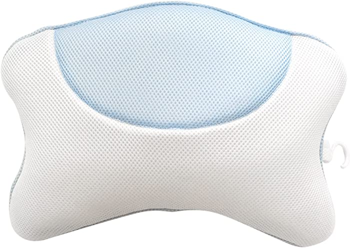 Bath Pillows for Tub Neck Support, Luxury Customized 4D Mesh Bathtub Pillow with Four Strong Grip Suction Cups, Soft, Comfortable & Quick Dry, Fits All Bathtub, Hot Tub and Home Spa (Blue)