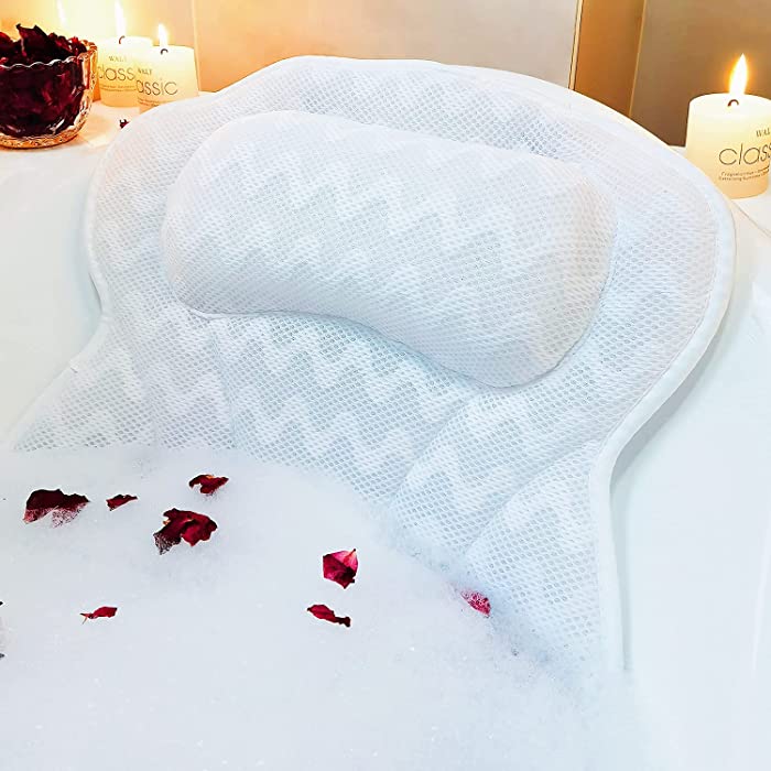 XXzhang Luxury Bathtub Pillow, Ergonomic Spa Bath Pillows for tub with 4D Air Mesh Technology and 6 Suction Cups,Tub Pillow with Neck, Head, Shoulder and Back Support