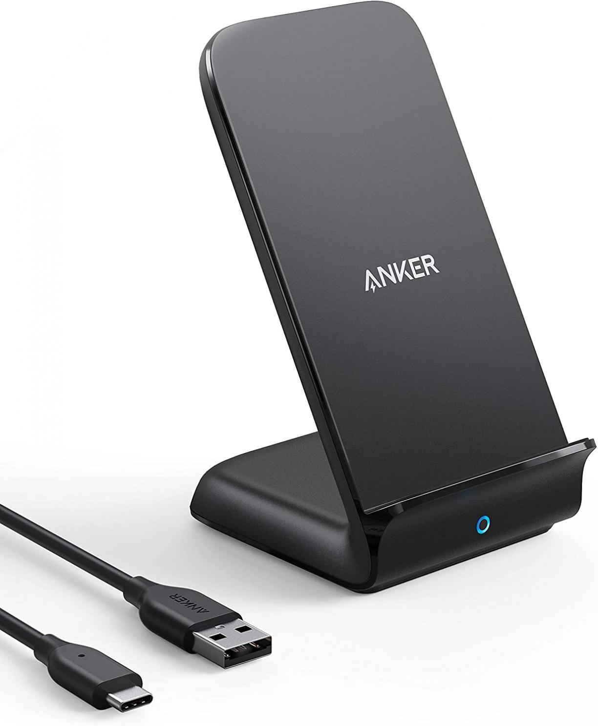 Anker 15W Max Wireless Charger with USB-C, PowerWave 7.5 Stand, Qi Certified Fast Charging for iPhone 12, 12 Pro Max, SE, 11, 11 Pro, 11 Pro Max, Galaxy S20 S10 & More (No AC Adapter)