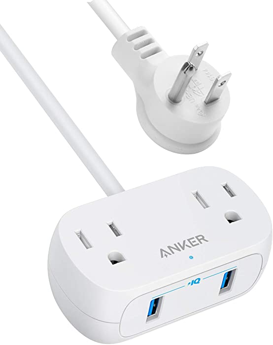 Anker Power Strip with USB PowerExtend USB 2 mini, 2 Outlets, and 2 USB Ports, Flat Plug, 5 ft Extension Cord, Safety System for Travel, Desk, and Home Office