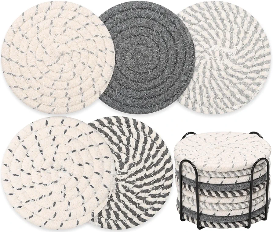 10 Pieces Coasters for Drinks, Absorbent Drink Coasters with Holder, Coffee Table Coaster Set for Home Decor, Apartment Decor Aesthetic, Living Room Essentials, 4.3 Inches